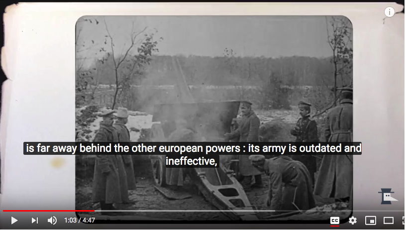 Capture d|écran Youtube. The Russian army during the First World War. Its army is outdated and ineffective. 2016-12-14